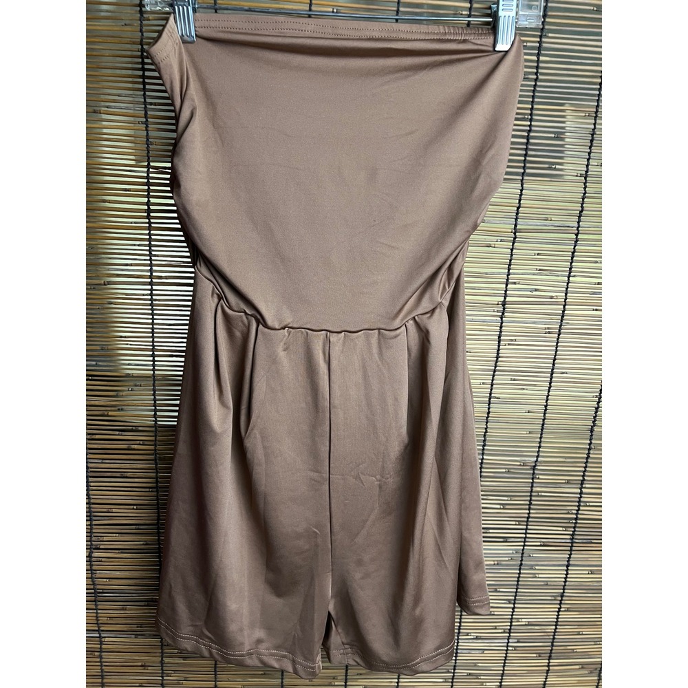 Yozy Brown Strapless Tube Top Romper Size Medium NWT Mocha Stretchy Shorts